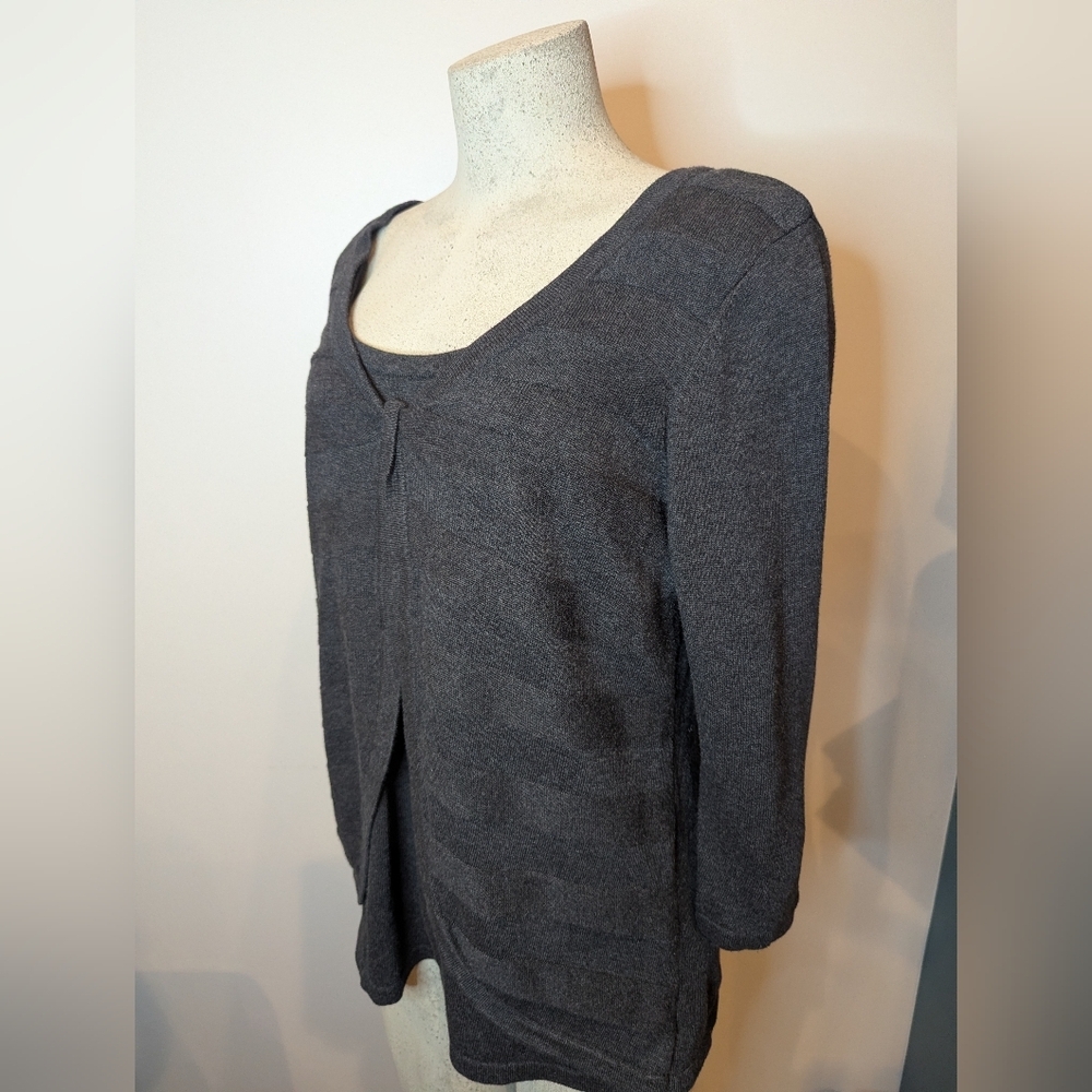 Charcoal Scoop Neck Sweater Crossover Layered Sweater by Laura Size XL